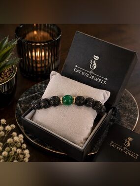 Lava Stone Mood Bracelet | Black Beaded Stretch Bracelet w/ Gift Box | Unisex